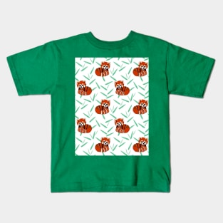 Red panda and bamboo print on green tee Kids T-Shirt